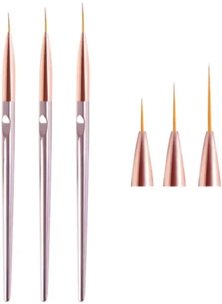 Aurora Products Rose Gold Light Weight Nail Art Fine Art Gel Brush Trio Set