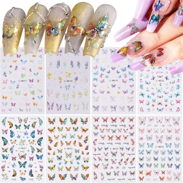 Lasonstiges Butterfly Nail Stickers Laser Butterfly Stickers Nail Designs 3D Butterflies Nail Art A…