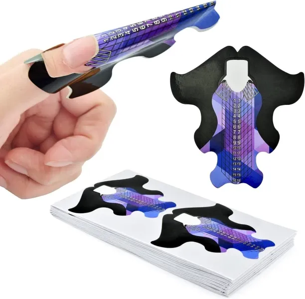 NEXUS 100pcs Extra Long Blue Purple Patten Adhesive Stiletto Nail Forms Guide for UV Gel Acrylic Fa…