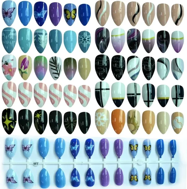 Lasonstiges LuckForever 240pc Medium Press on Nails Butterfly Swirl Design Almond Fake Nails Full C…
