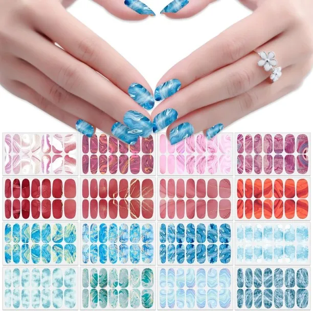 Lasonstiges 224 Pieces 16 Sheets Gradient Marble Nail Wraps for Short Nails Marbling Nail Polish St…