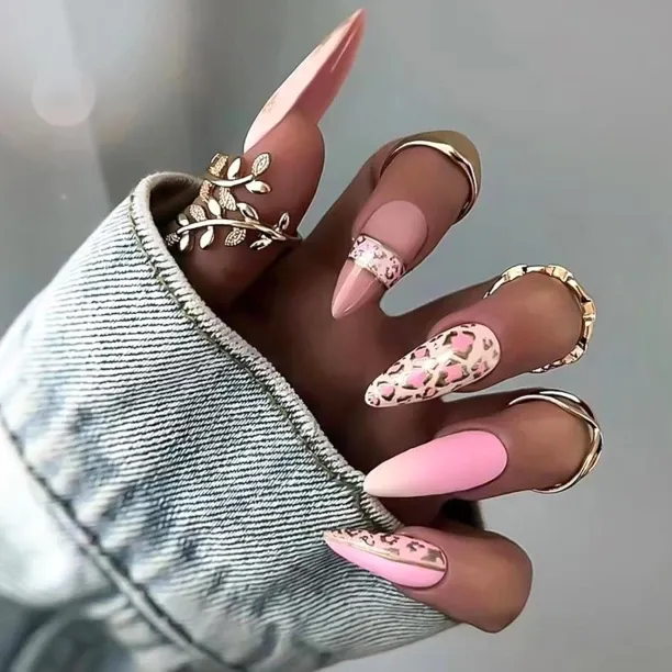 Lasonstiges Press on Nails Almond Medium Length Fake Nails French Tip False Nails with Leopard Prin…