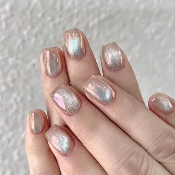 Lasonstiges Cat Eye Christmas Press On Nails,Magnetic,Galaxy,Silver Square Glitter,Summer Reusable …