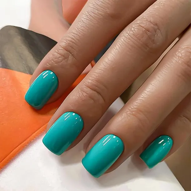 Lasonstiges Short Press on Nails Turquoise Blue Square Fake Nails,Glue On Nails with Nail Glue,Full…