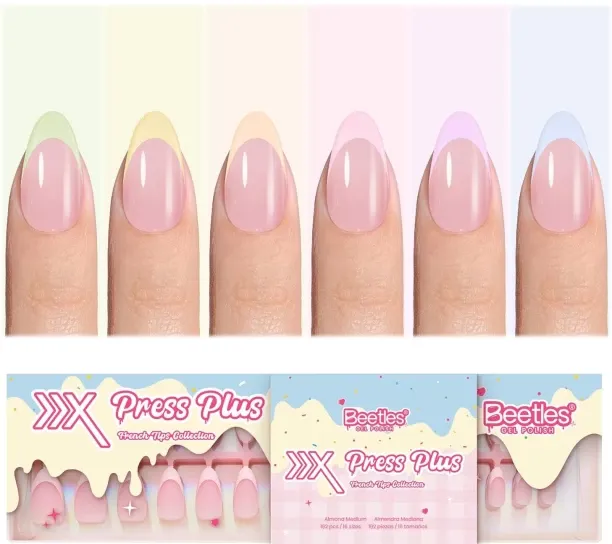 Liangheng French Tips Press On Nails, Pastel Spring Nails Medium Almond 6 Colors 192 Pcs, Spring Fa…