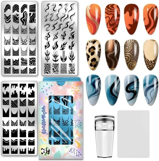Liangheng 3pcs French Tip Nail Stamping Plates French Line Nail Art Templates Wave Stripe Manicure …
