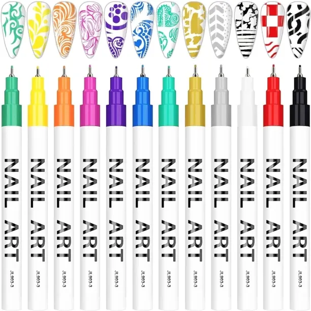 Liangheng 12 Color 3D Nail Art Pens Set, 0.5MM Nail Pens Nail Point Graffiti Dotting Pen Drawing Pa…