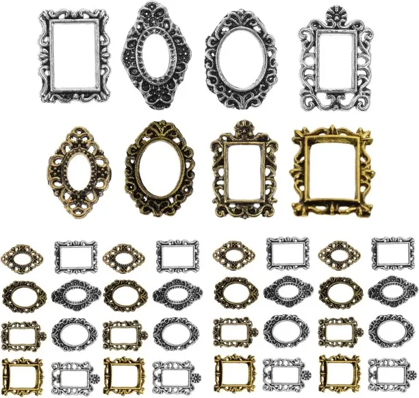 Lasonstiges 40pcs Mini Photo Frame Nail Charms Metal Punk Nail Jewels Nail Frame Charms Flatback Na…