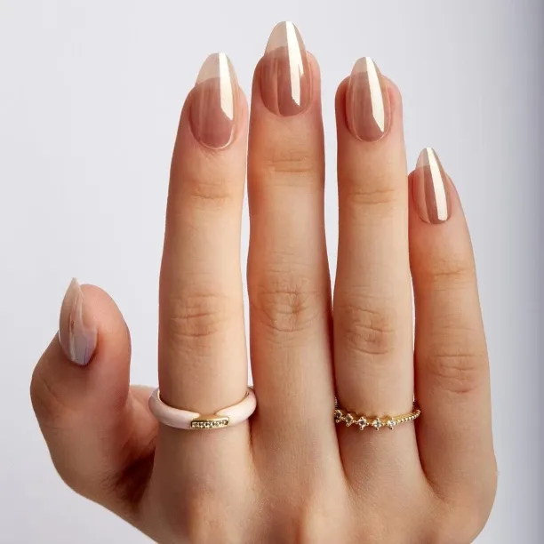 NEXUS Almond Press on Nails Short French Tip Fake Nails with Glue, Glossy Mirror-glazed Stick on Na…