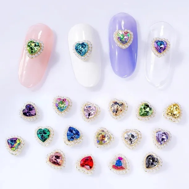 Lasonstiges 13 Pcs Heart Nail Art Charms Glitter 3D Crystals Pearl Gem Diamonds Rhinestones Nail De…