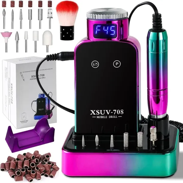Bloo Professional electric nail drill, 45,000 RPM cordless charging electronic file machine Nail Dr…