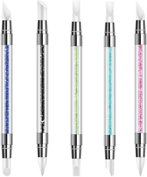 Liangheng 5 Pcs Silicone Nail Tools Dual Tipped Nail Art Sculpture Pen Rhinestone Nail Polish Carvi…