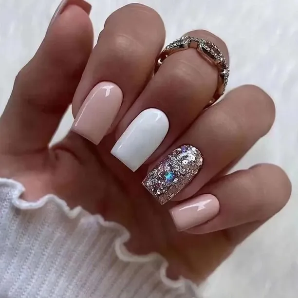 NEXUS Medium Press on Nails Square Fake Nails with Nail Glue Full Cover Milky White False Nails Art…