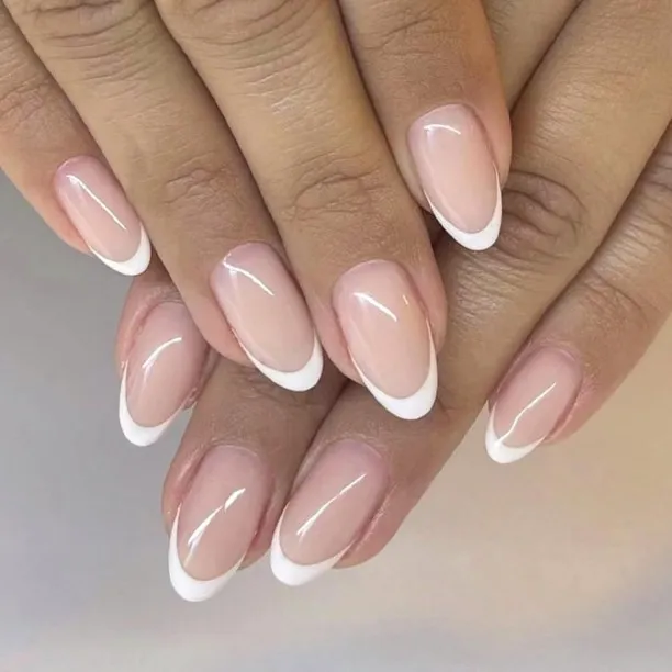 Lasonstiges French Tip Press on Nails Short Almond Fake Nails with Elegant Designs Oval Full Cover …