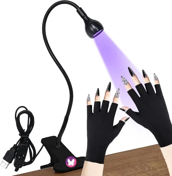 Lasonstiges GoLashFun LED Nail Lamp with Gloves-3W Clip Nail Polish Curing Lamp,Mini Gel X Flash Cu…