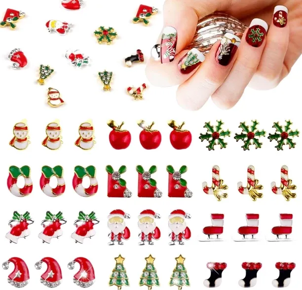Lasonstiges 36 PCS Christmas Nail Art Charms EBANKU 3D Alloy Christmas Nail Rhinestones Snowman Chr…