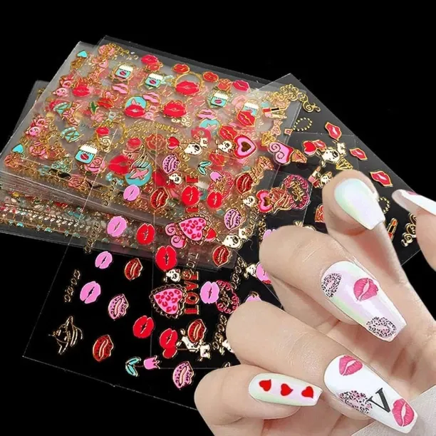 Lasonstiges 30pcs Valentine’s Day Nail Stickers - 3D Hot Stamping Nail Art Stickers, Exquisite Self…