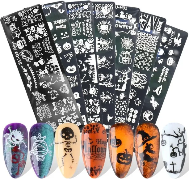 Lasonstiges 6pcs Halloween Nail Stamping Plates for Nails Halloween Nail Stamping Plate Ghost Jack-…