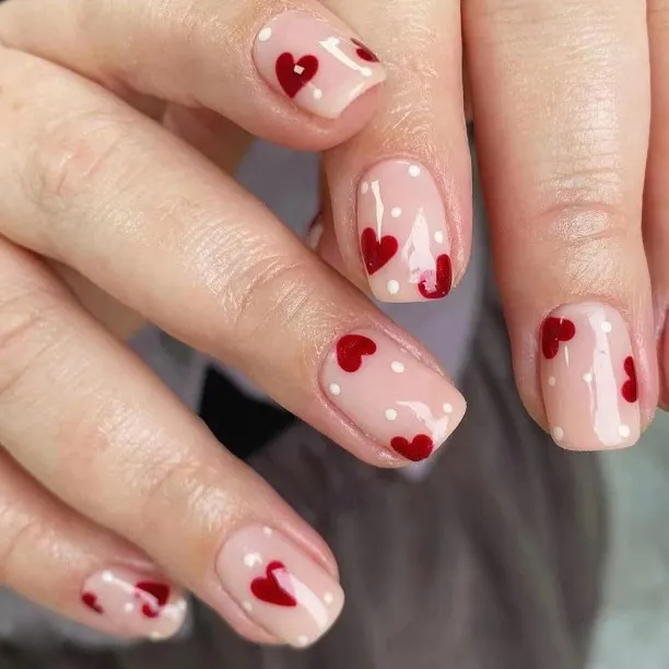 Lasonstiges Square Valentine's Day Press on Nails Short Squoval Fake Nails Heart Cute Glue on Nails…