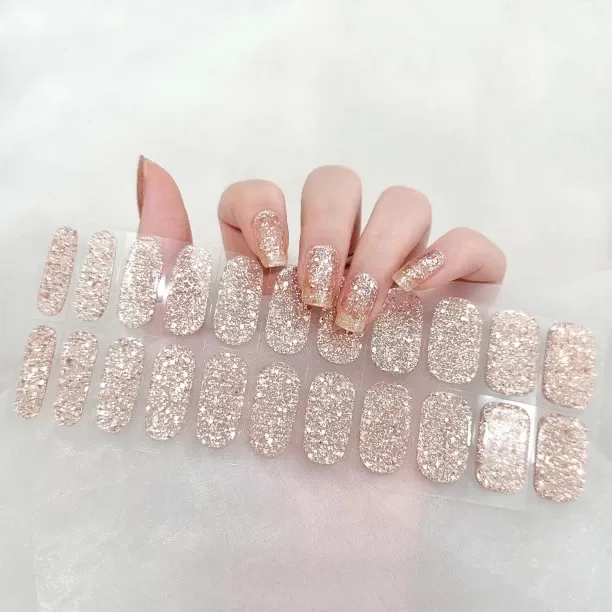 Lasonstiges Glitter Gel Nail Strips Fully Cured Gold Sequins Nail Polish Stickers Long Lasting Gel …