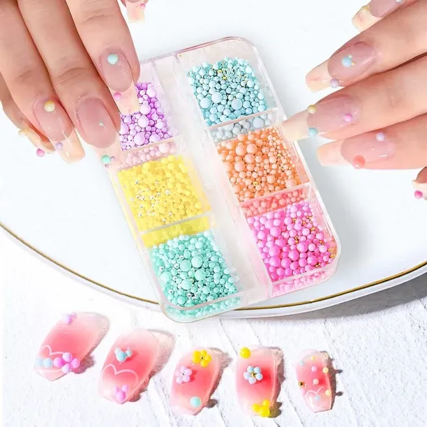 Lasonstiges Beads for Nail Art Multicolor Pearls Nail Charms Round Pearl Rhinestones Caviar Beads M…