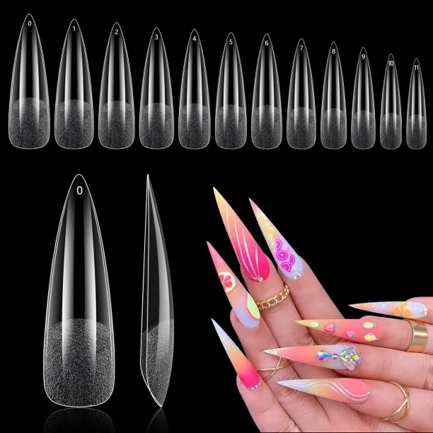 Lasonstiges Clear Stiletto Nail Tips, Gel Nail Tips for Acrylic Nails Professional,240PCS XL Nail T…