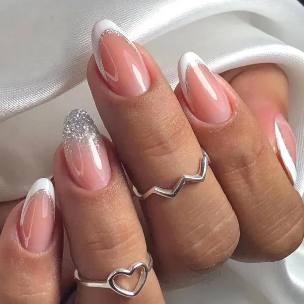 Lasonstiges French Tip Press on Nails Almond Fake Nails Medium Acrylic Nails Press ons Cute Nude Pi…