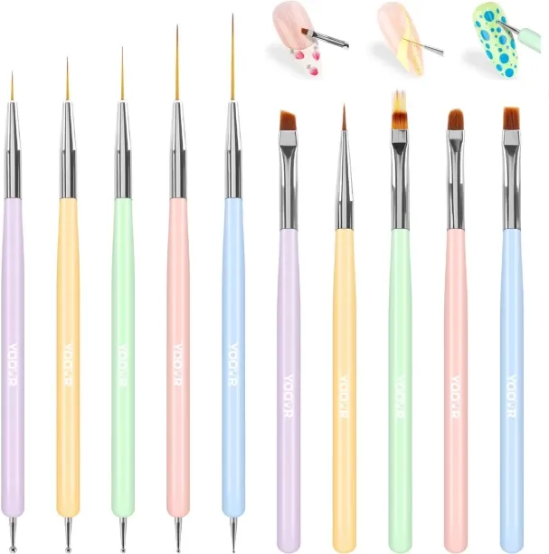 ZZP 10 Pcs Nail Art Brushes Set, Nail Dotting Tools, French Tip Tool, Nail Art Deign Tools with Bui…