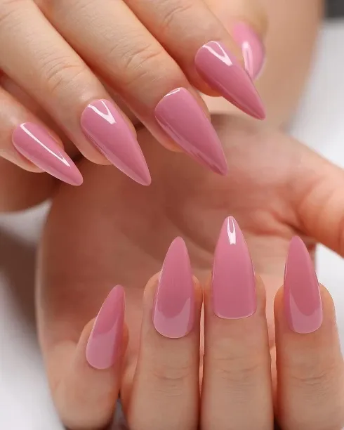 NEXUS 24Pcs Pink Fake Nails Stiletto Press on Nails Medium Length Glossy Almond False Nail Tips Sol…