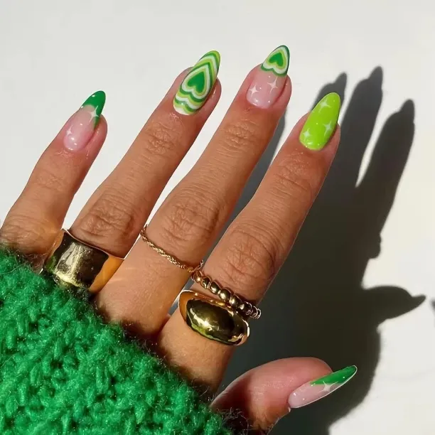 NEXUS Press on Nails Medium Fake Nails Almond Glue on Nails Acrylic Nails Green Swirl Stick on Nail…