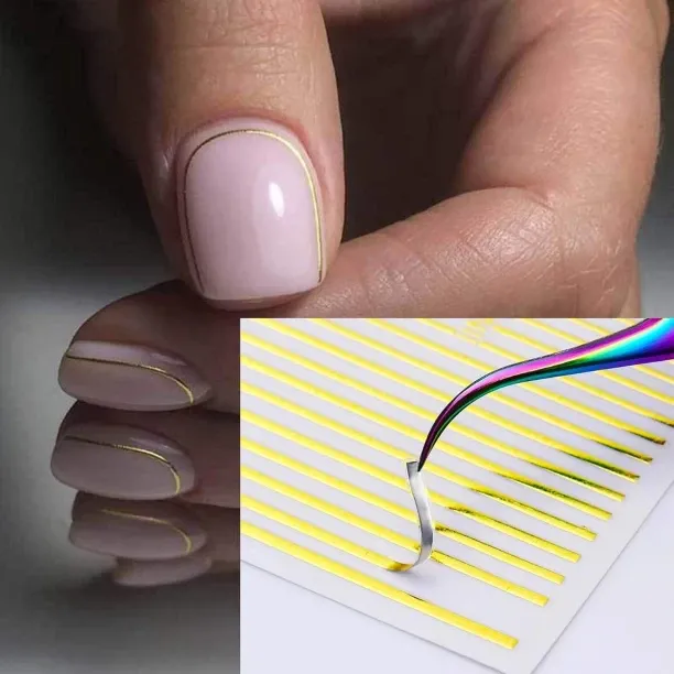 Lasonstiges Gold Rose 3D Nail Sticker Curve Stripe Lines Nails Stickers Adhesive Striping Tape Nail…