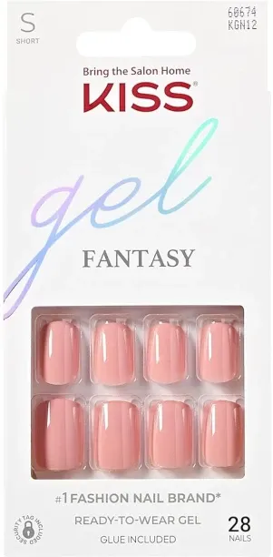 Liangheng Gel Fantasy Press On Nails with Glue, Pink, Short Length, Squoval Shape, 28 Fake Nails, N…