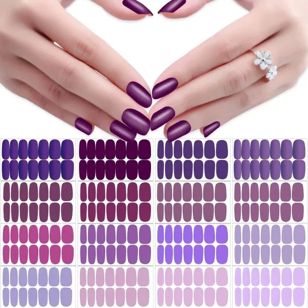 Lasonstiges 224 Pieces 16 Sheets Purple Solid Color Nail Polish Strips Nail Wraps with Nail File Se…