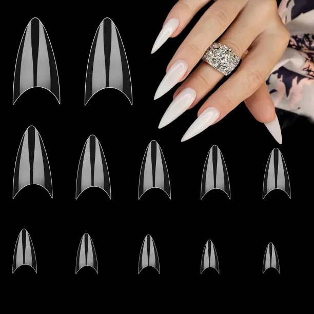 Liangheng 500 Pcs Short Nail Tips, Almond Half Cover Nail Tips Nail Extensions Transparent Gel Nail…