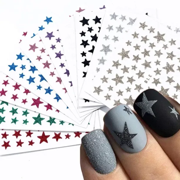 Lasonstiges 10 Sheets Star Nail Art Sticker Decals Nail Art Supplies 3D Self-Adhesive Nail Stickers…