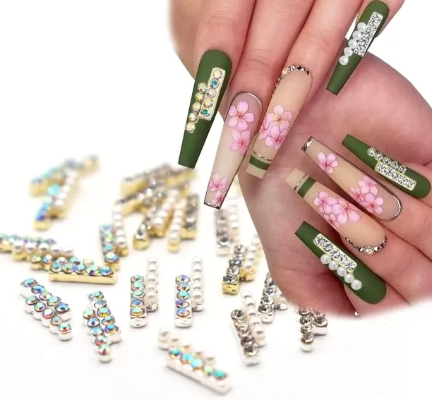 NEXUS 24pcs Rhinestone Nail Charms for Nail Art 3D Gold and Silver Pearls Nail Studs for Designer D…