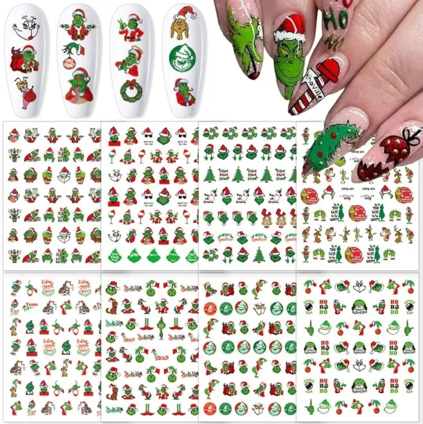 Lasonstiges Christmas Nail Art Stickers 3D Nail Art Winter Xmas Tree Santa Claus Nail Stickers Desi…
