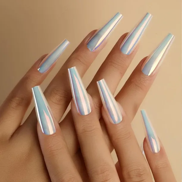 NEXUS Press on Nails Ballerina Long Coffin False Nails Holographic Mirror Fake Nails Luxury Metalli…