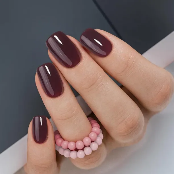Liangheng Press on Nails Short, Acrylic Square Fake Nails with Wine red Design Full Cover False Chr…