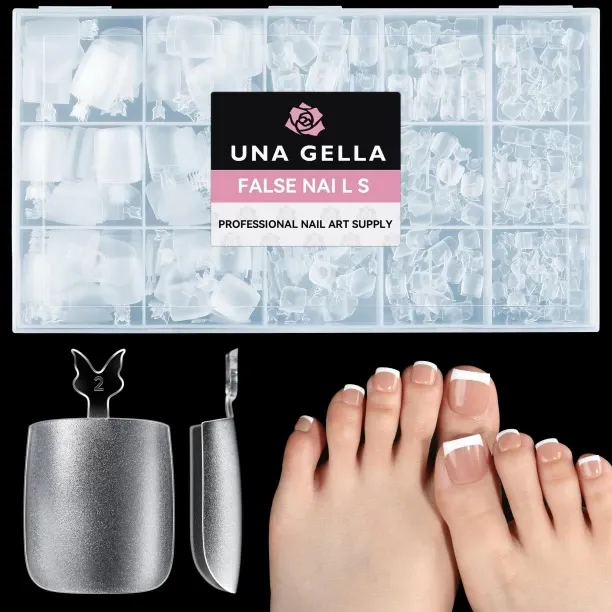 ZZP Square Toe Nail Tips For Big Toe, 504Pcs 15Sizes Soft Gel Full Cover Toe Nail Tip Pre-buff Fake…