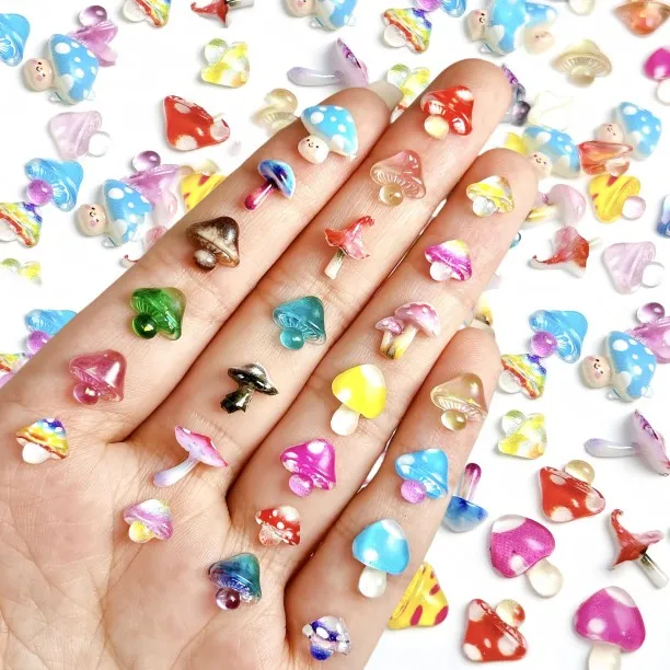 ZZP 150Pcs Cute Mushroom Nails Charms 3D Resin Nail Art Supplies for Acrylic Nails Colorful Mushroo…