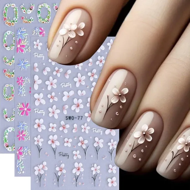ZZP Flower Nail Art Stickers Decals 3PCS 5D Self-Adhesive Spring Floral Stickers for Nails Colorful…
