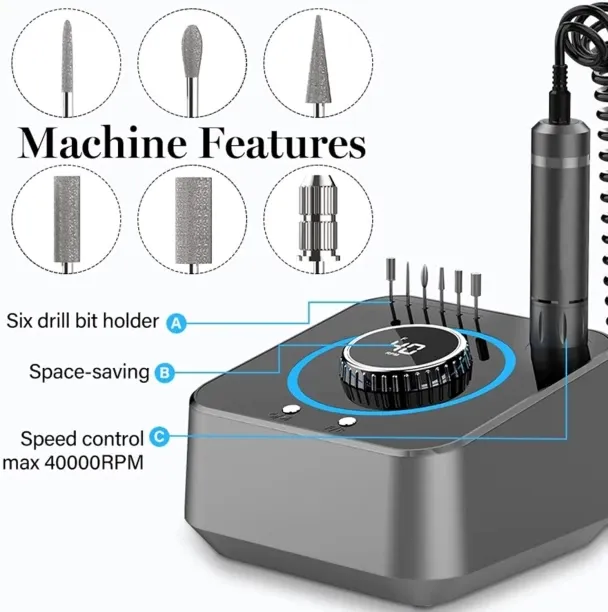 WEIWEISTORE Nail Drill Professional Electric 40000RPM Nail Drill Machine Kit Remove Gel Nails Acryl…