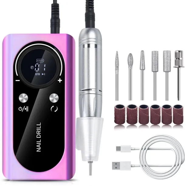 WEIWEISTORE Electric Nail Drill Professional, Rechargeable 45000RPM Nail Drill Machine Cordless Por…
