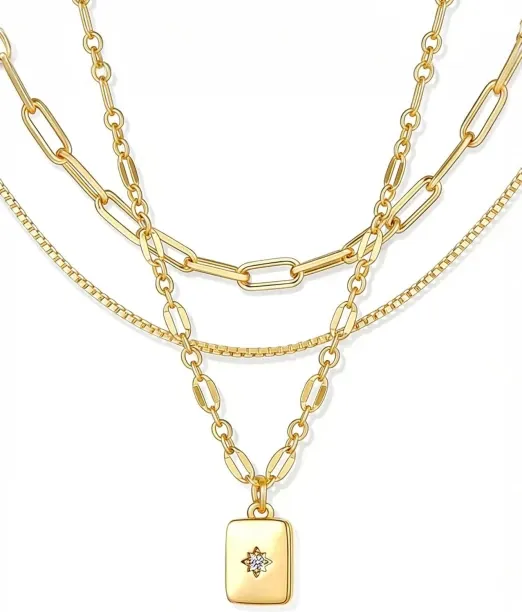 Pofufusm Layered Gold Necklaces for Women Trendy, 3 Pcs Gold Plated Choker Paperclip Box Chain Neck…