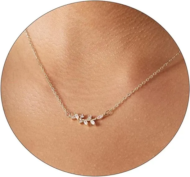 Jingchao Diamond Necklaces for Women, Dainty Gold Plated Leaf Pendant Necklace Layered CZ Necklace …