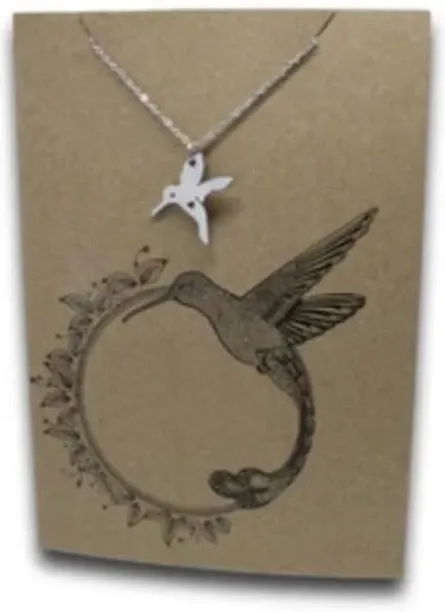 Embellished Jewellers Pendant On Message Card Hummingbird Stainless Steel Necklace