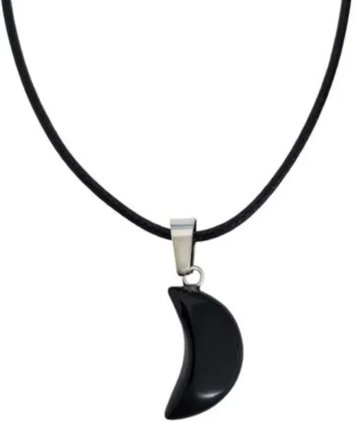One Stop Gift Shop Black Obsidian Crescent Moon Protection Necklace Crystal Crystal, Stainless Stee…