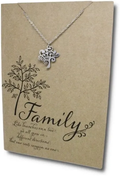 Embellished Jewellers Pendant On Message Card Family Trees Stainless Steel Necklace