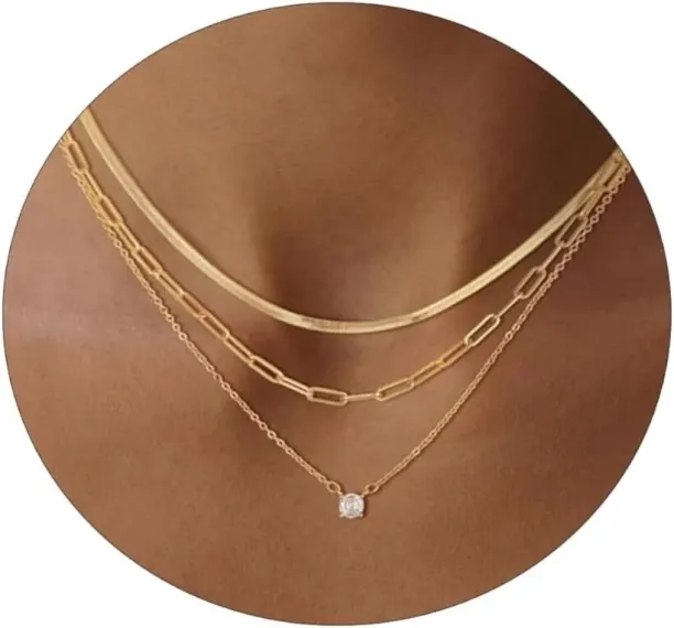 Pofufusm Layered Necklaces for Women Dainty Gold Necklace Gold Plated Herringbone Necklace for Wome…